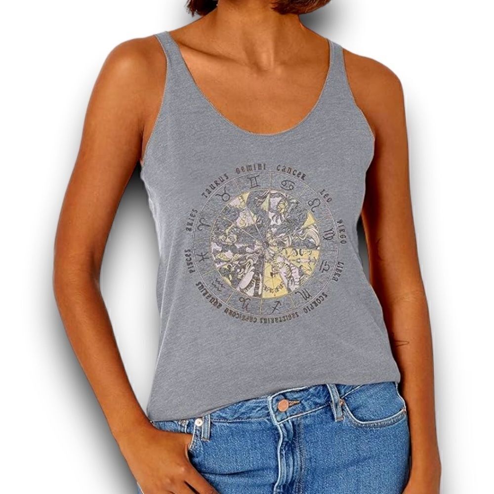 FIFTH SUN Horoscope Zodiac Wheel Racerback Tank in Gray Size XXL NEW